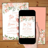 ピーチ ブラッシュ アイボリー フラワーズ ティー ファスト バースデー 招待状