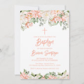 ピーチ ブラッシュ アイボリー フラワーズ フラワーバプテスマ 招待状 (正面)