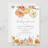 ピーチ＆ブラッシュ スプリング フラワール ガール ベビーシャワー 招待状 (正面)