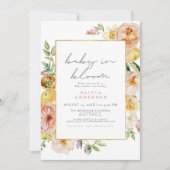 ピーチ＆ブラッシュ ワイルドフラワー ガール ベビーシャワー 招待状 (正面)