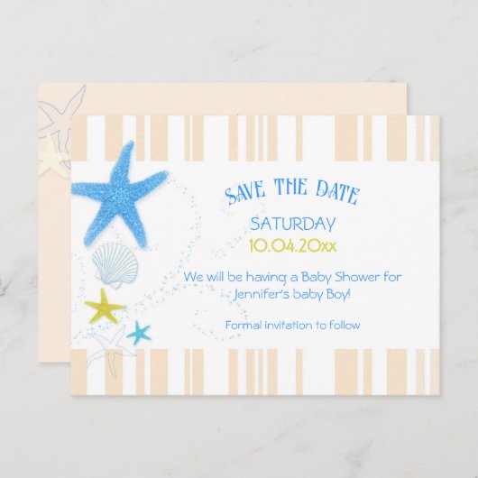 ピーチ&ブルービーチ男の赤ちゃんシャワーザデイト 案内ポストカード (正面/裏面)