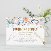 ピーチ&ブルーフラワーズゴールデンブライダルブランチ&バブリー 招待状 (スタンド正面)