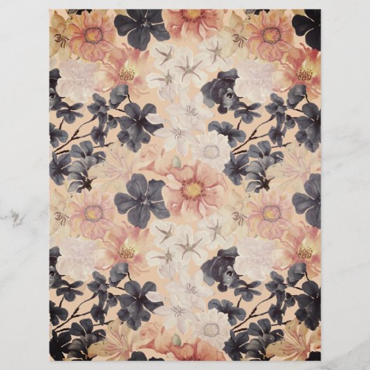 ピーチ&ブルーフローラスクラップブック紙 (正面)