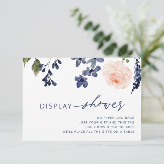 ピーチ&ブルーフローラ表示ブライダルシャワー エンクロージャーカード (スタンド正面)