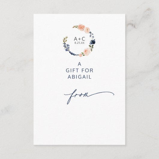 ピーチ&ブルーフローラ表示ブライダルシャワー エンクロージャーカード (裏面)