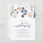 ピーチ&ブルーブライダルシャワーボタニカルフローラ 招待状 (正面)