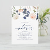 ピーチ&ブルーブライダルシャワーボタニカルフローラ 招待状 (スタンド正面)