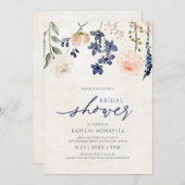ピーチ&ブルーブライダルシャワーボタニカルヴィンテージ 招待状 (正面/裏面)