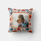 ピーチ&ブルー春フローラルカスタムパターン写真 クッション (正面)