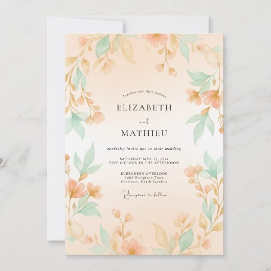 ピーチ ヘイジー ボタニカル ウェディング 招待状 (正面)