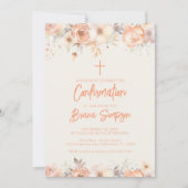 ピーチ ベージュ アイボリー 花 フラワーレース 確認 招待状 (正面)