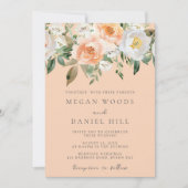 ピーチ&ホワイトフローラボタニカル春の結婚式 招待状 (正面)