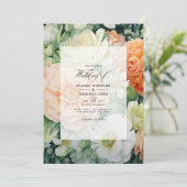 ピーチ、ホワイト、グリーンのフローラ結婚ズ 招待状 (スタンド正面)