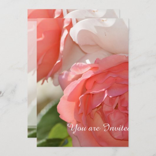 ピーチ ホワイト ローズ フラワーの 50歳の誕生日 招待状 (正面/裏面)