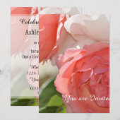 ピーチ ホワイト ローズ フラワーデザイン 50歳の誕生日 招待状 (正面/裏面)