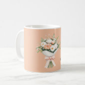 ピーチ ホワイト ローズ 花束 リボン コーヒーマグカップ (正面左)
