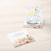 ピーチ ボーホー フラワーブライダルシャワー スクエアペーパーコースター (インサイチュ)