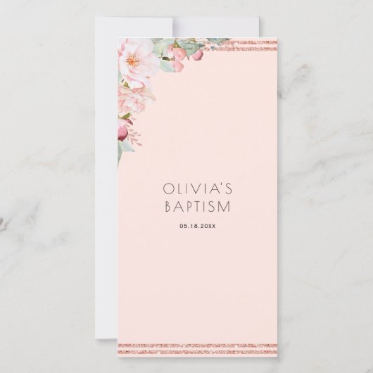 ピーチ、ミンエレガントト·フローラ·バプテスマのしおり好み サンキューカード (裏面)