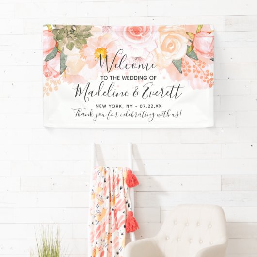 ピーチ&ミントサクランスフローラ結婚ズウェルカム 横断幕 (インサイチュ)