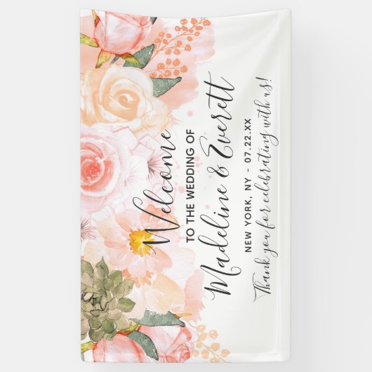 ピーチ&ミントサクランスフローラ結婚ズウェルカム 横断幕 (縦)