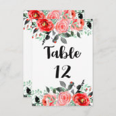ピーチ&ミントピーニー結婚フローラのテーブル番号 招待状 (正面/裏面)
