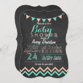 ピーチ＆ミント バンティング フラッグ 黒板 ベイビー シャワー 招待状 (正面/裏面)