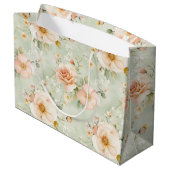 ピーチ ミント プリティ ローズの花のブライダルシャワー ラージペーパーバッグ (裏面アングル)