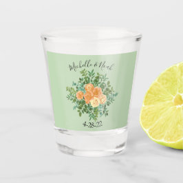 ピーチ&ライトグリーンピーニー&バラフローラ結婚ズ ショットグラス