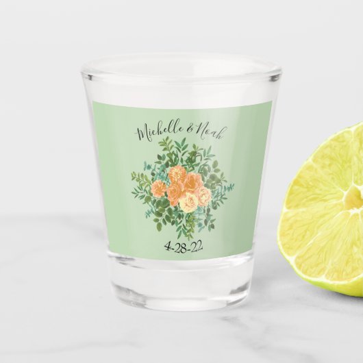 ピーチ&ライトグリーンピーニー&バラフローラ結婚ズ ショットグラス (正面)