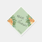 ピーチ&ライトグリーンピーニー&バラフローラ結婚ズ スタンダードカクテルナプキン (角)