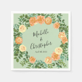 ピーチ&ライトグリーンピーニー&バラフローラ結婚ズ スタンダードカクテルナプキン