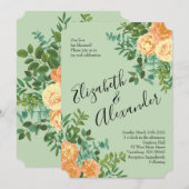 ピーチ&ライトグリーンピーニー&バラフローラ結婚ズ 招待状 (正面/裏面)