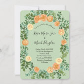 ピーチ&ライトグリーンピーニー&バラフローラ結婚ズ 招待状 (正面)