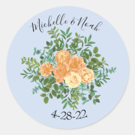 ピーチ&ライトブルーピーニー&バラフローラ結婚ズ ラウンドシール