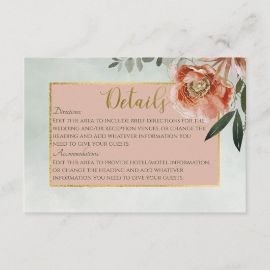 ピーチ&ラストフラワーオングリーン詳細結婚ズ エンクロージャーカード (正面)