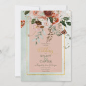 ピーチ&ラストフラワーグリーンウォーター結婚カラー 招待状 (正面)