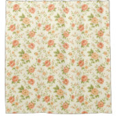 ピーチ ローズ フラワル コテージコア シャワーカーテン (正面)