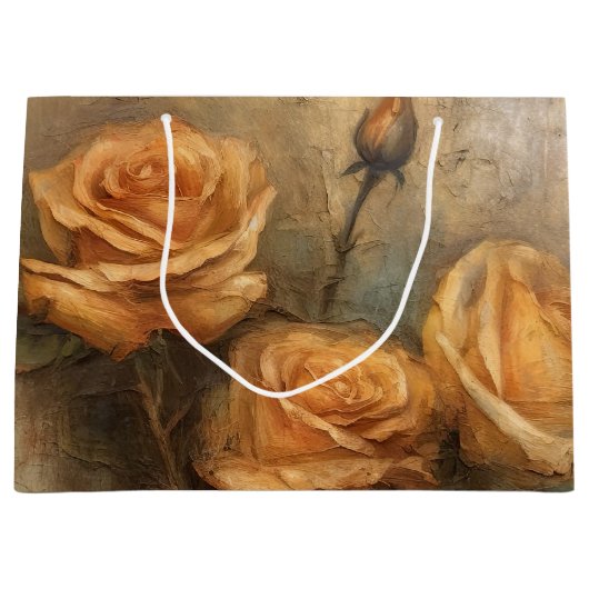 ピーチ ローズ ロマンティック フラワーズ ラージペーパーバッグ (正面)