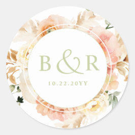 ピーチ、赤面と結婚グリーンの封筒/お願い ラウンドシール