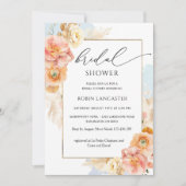 ピーチ、赤面、ブルーフローラブライダルシャワー/ブランチ 招待状 (正面)