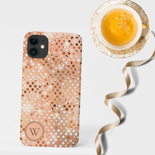 ピーチ&金ゴールドきらめくモノグラム iPhone 11 ケース