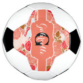 ピーチ&金ゴールドウォーターカラーバラフローラモノグラム サッカーボール (回転)