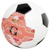 ピーチ&金ゴールドウォーターカラーバラフローラモノグラム サッカーボール (3/4)
