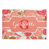 ピーチ&金ゴールドウォーターカラーバラフローラモノグラム 枕カバー (裏面-左)