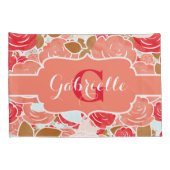 ピーチ&金ゴールドウォーターカラーバラフローラモノグラム 枕カバー (裏面-右)