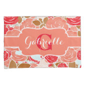 ピーチ&金ゴールドウォーターカラーバラフローラモノグラム 枕カバー (正面右)