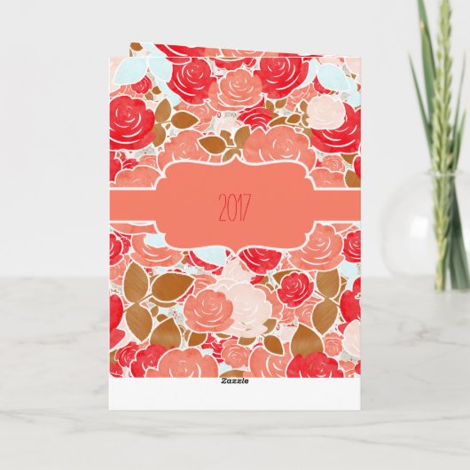 ピーチ&金ゴールドウォーターカラーフローラガールハッピーバースデー カード (裏面)