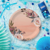 ピーチ&金ゴールドグリッターフローラモダンブライダルシャワー ペーパープレート (パーティー)