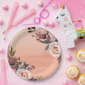 ピーチ&金ゴールドグリッターフローラモダンブライダルシャワー ペーパープレート (パーティー)