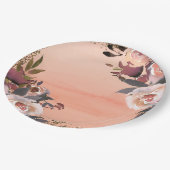 ピーチ&金ゴールドグリッターフローラモダンブライダルシャワー ペーパープレート (アングル)